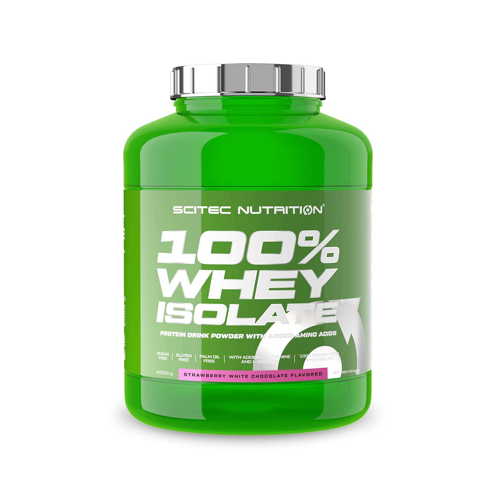 Scitec Nutrition 100% Whey Isolate, Flavored Drink Powder with Whey Protein Isolate, L-Glutamine, L-Arginine and Sweeteners, Sugar-free, Gluten-free and Palm Oil-free, 2 kg, Strawberry-White chocolate