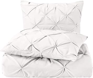 Pinch Pleated Pintuck Duvet Cover 5 Piece with Zipper Closure, Luxury 100% Egyptian Cotton & 400TC Pinch Pleats Comforter/Quilt Cover - White Solid, King Size.
