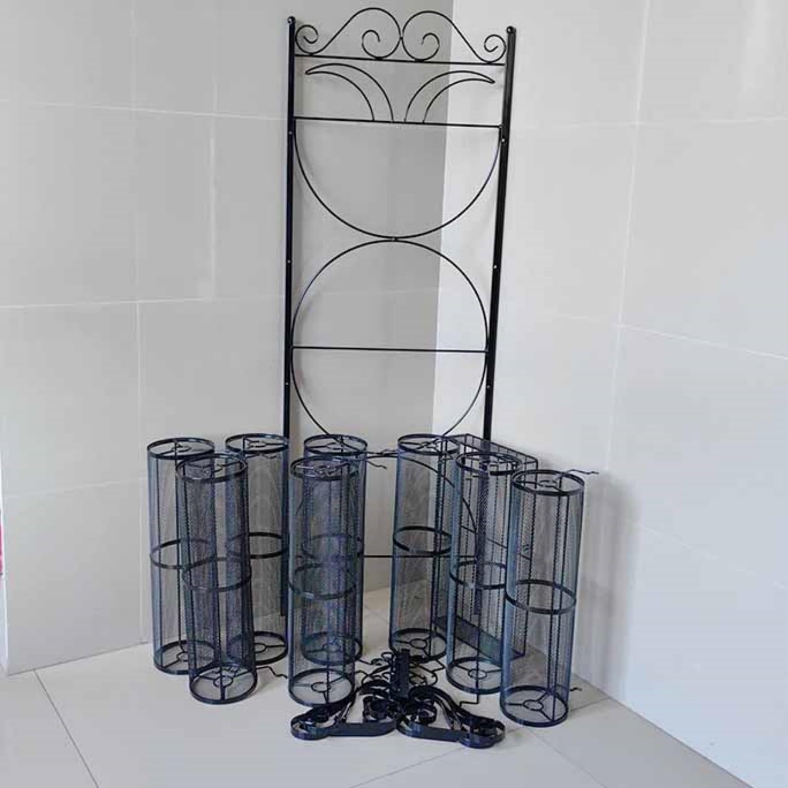 Schwarzes Boden-Haarreifregal, vertikaler Haarreifhalter, Haarreif-Organizer aus Metall mit 5 Etagen und Aufbewahrungskorb, Präsentationsständer für Schmuck und Accessoires