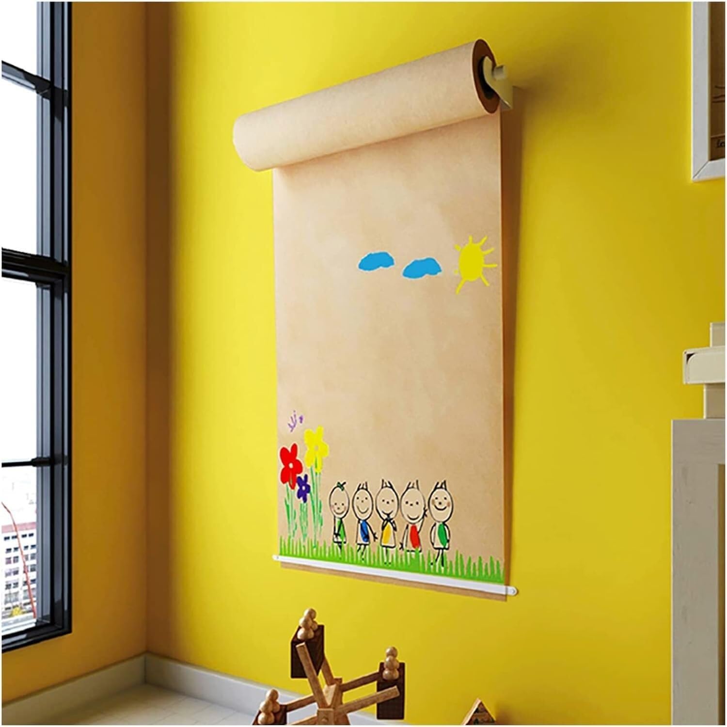 HTTGDGDH Bulletin Board Paper Children'S Room Kraft Paper Roll Dispenser & Cutter For Painting, Wall Mount Display Holder With Metal Frame For Craft Poster Art Paper Roll Christma,37cm/14.6inch wide
