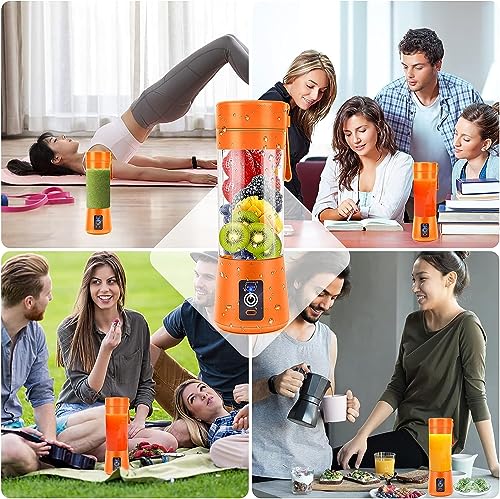 Image of Portable Blender, Personal Mini Juice Blender with Six Blades (Orange) | Mini Juice Blender with Six Blades in 3D, USB Rchargeable Juicer Cup, Take It for Traveling,Outdoor,Gym,Office,Cars,Gift