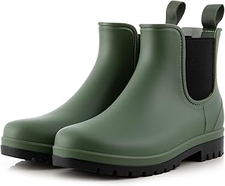 planone Women's Wide-Width Waterproof Chelsea Rain Boots with Arch Support and Removable Cushioned Insole