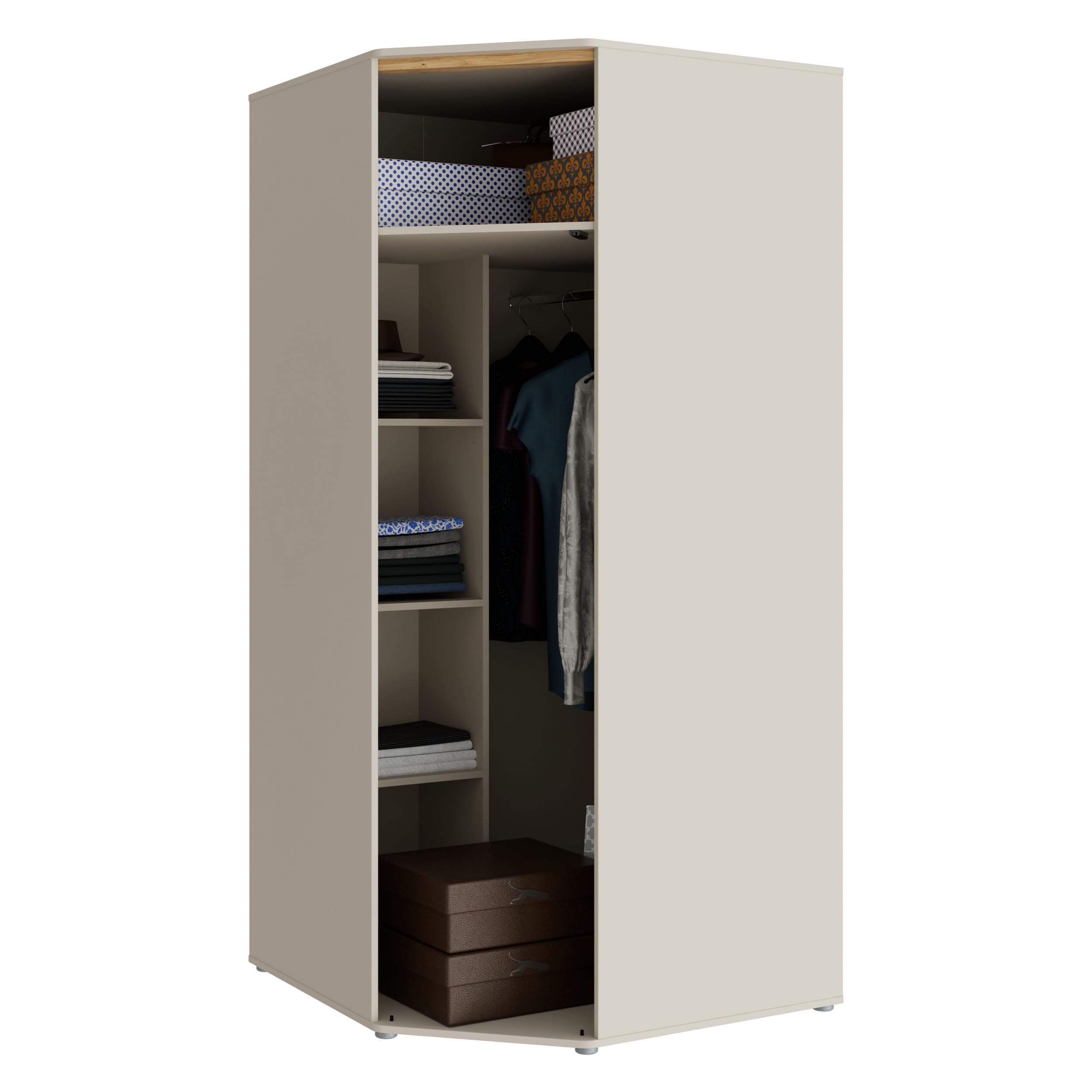 Forte WEXLIN - Armadio angolare 90 95, moderno con porta armadio, camera dei bambini e dei ragazzi, cashmere, beige, decorazione in legno di quercia, 92,2 cm di larghezza x 193,7 cm di altezza x 92,2