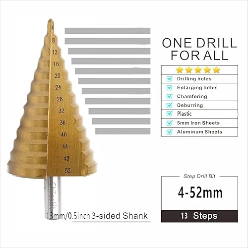 Miniatura 2 de Chiloskit Broca de paso grande, acero de alta velocidad Unibit Step Broca Juego de brocas para agujero de metal, agujero de madera más cortador,