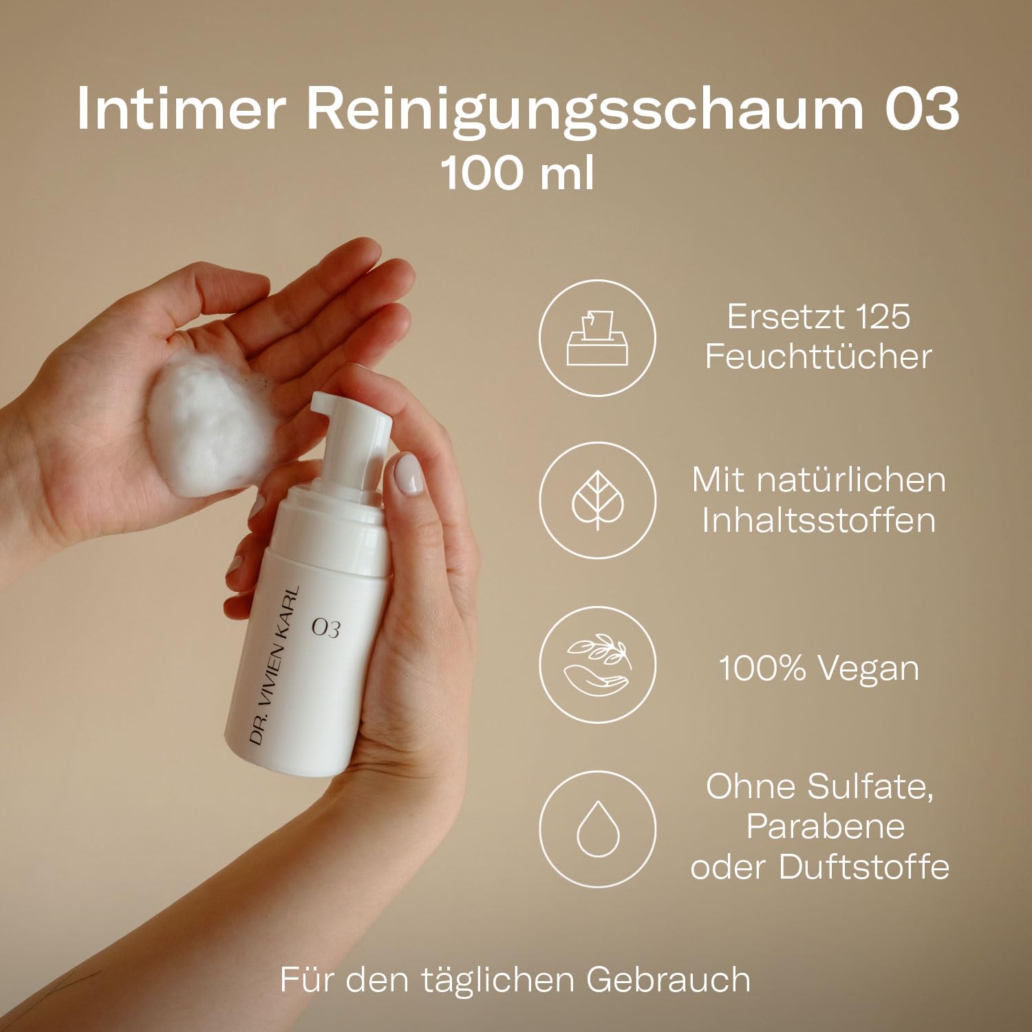 Espuma limpiadora íntima 03 | Sustituye a 125 toallitas húmedas | Convierte el papel higiénico en toallitas de higiene íntima | Limpieza rápida y cuidado para mujeres | 100 ml