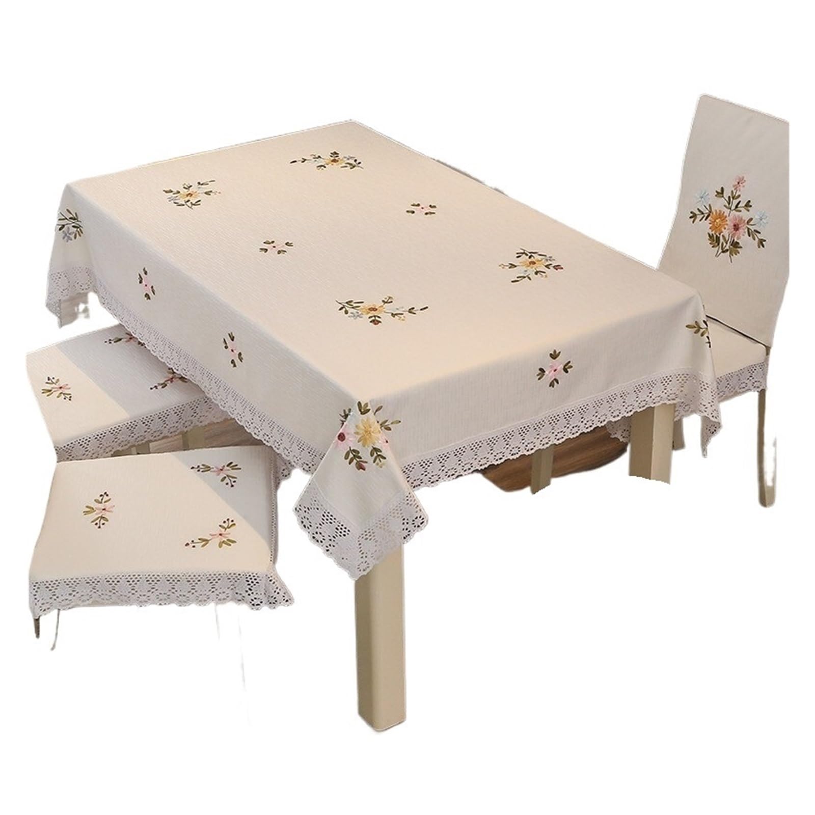 NJIEzhao Embroidered Lace Tablecloth Embroidered Cotton Linen Tablecloth Rectangular White Lace Tea Table Cloth Art Cover European Countryside Living Room(Coffee sunflower 110 * 160 cm)