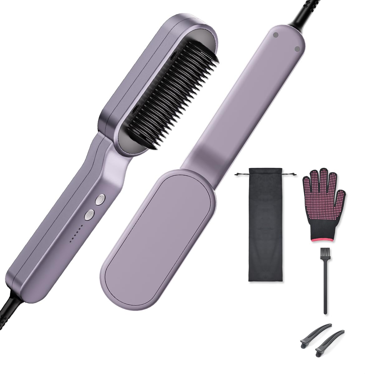 Ionic Hair Straightener Brush, FIBOCA 2 in 1 Straightening Brush, Straightening Comb with Negative Ions for Women, Ceramic Hair Straightener Comb Fast