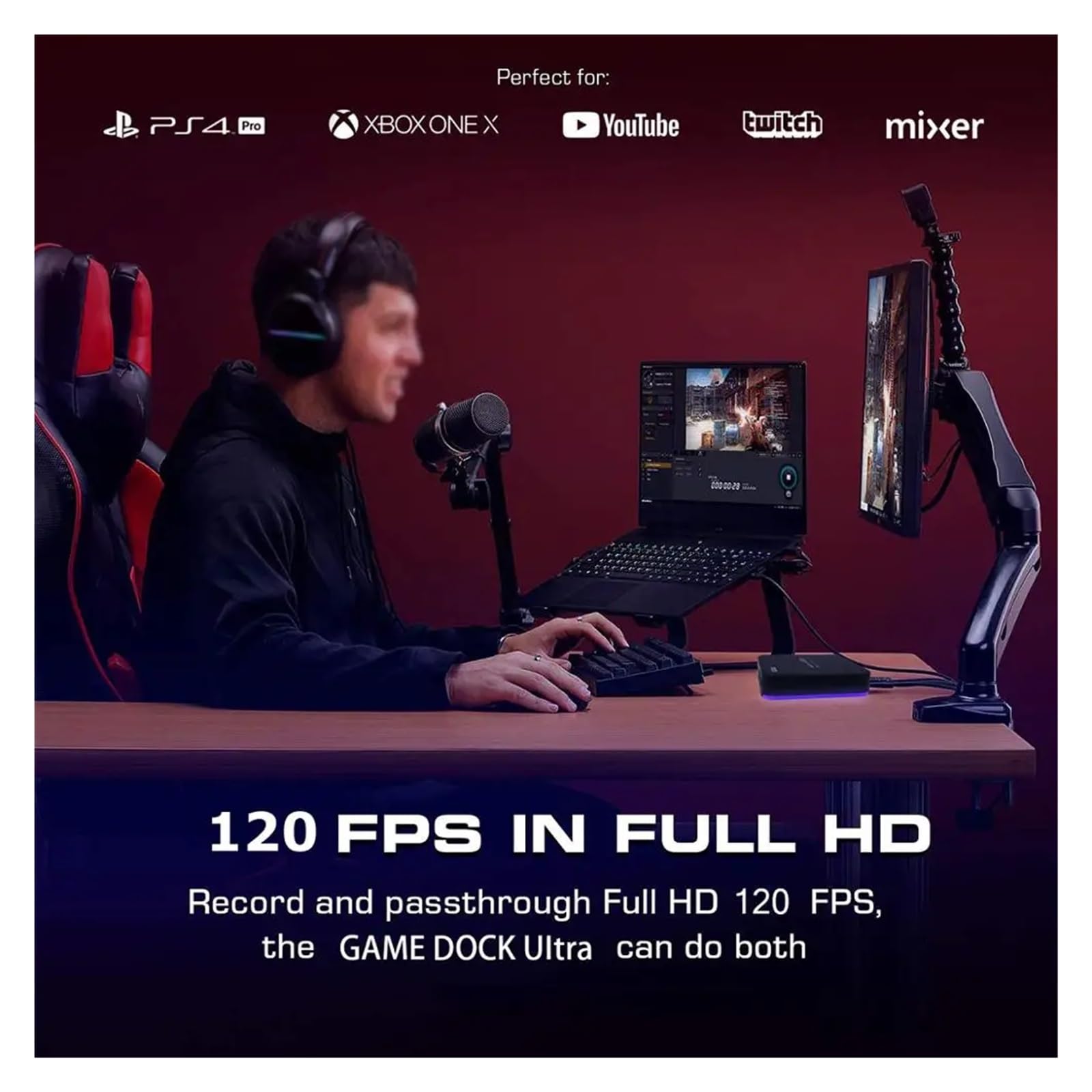 Karta przechwytująca gry, transmisja strumieniowa na żywo i nagrywanie w rozdzielczości 4K30P lub 1080P 120 Hz, przepustowość wideo HDR do 240 kl./s, bardzo niskie opóźnienie,Przełączane płynnie