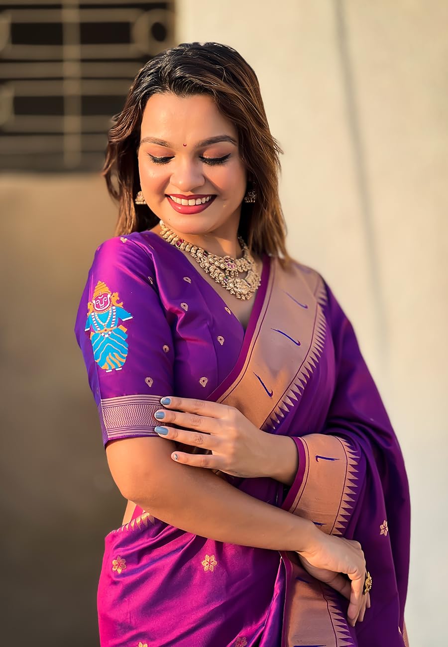 SGF11 Women's Kanjivaram Paithani Silk Saree With Unstitched Blouse Piece product image 2