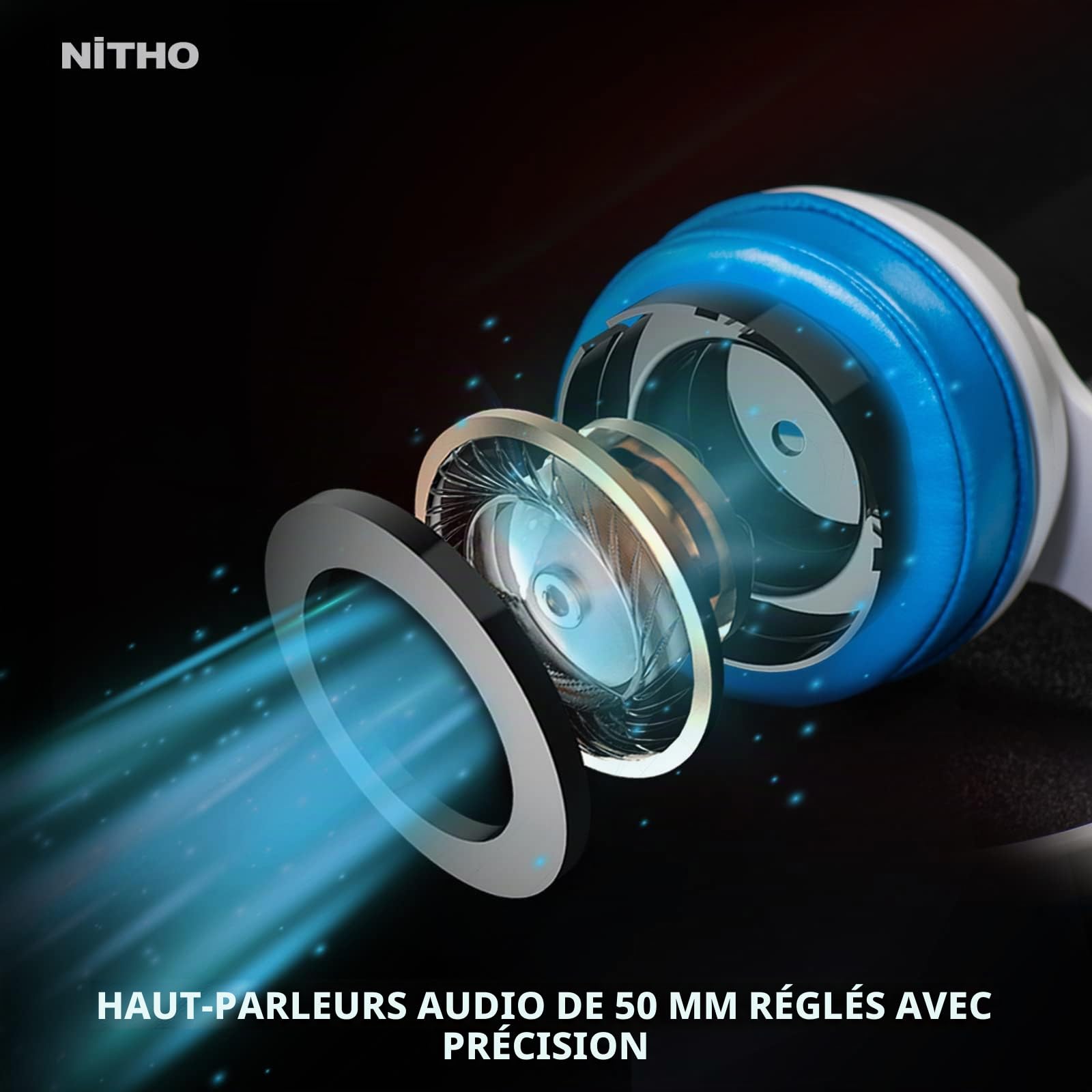NITHO Janus Casque Gamer Filaire Over-Ear – Haut-Parleurs 50 mm, Microphone Flexible, Son Puissant – Jack 3.5 mm – PC/PS4/PS5/Xbox One/Series X|S/Mobile/Tablette – Bleu