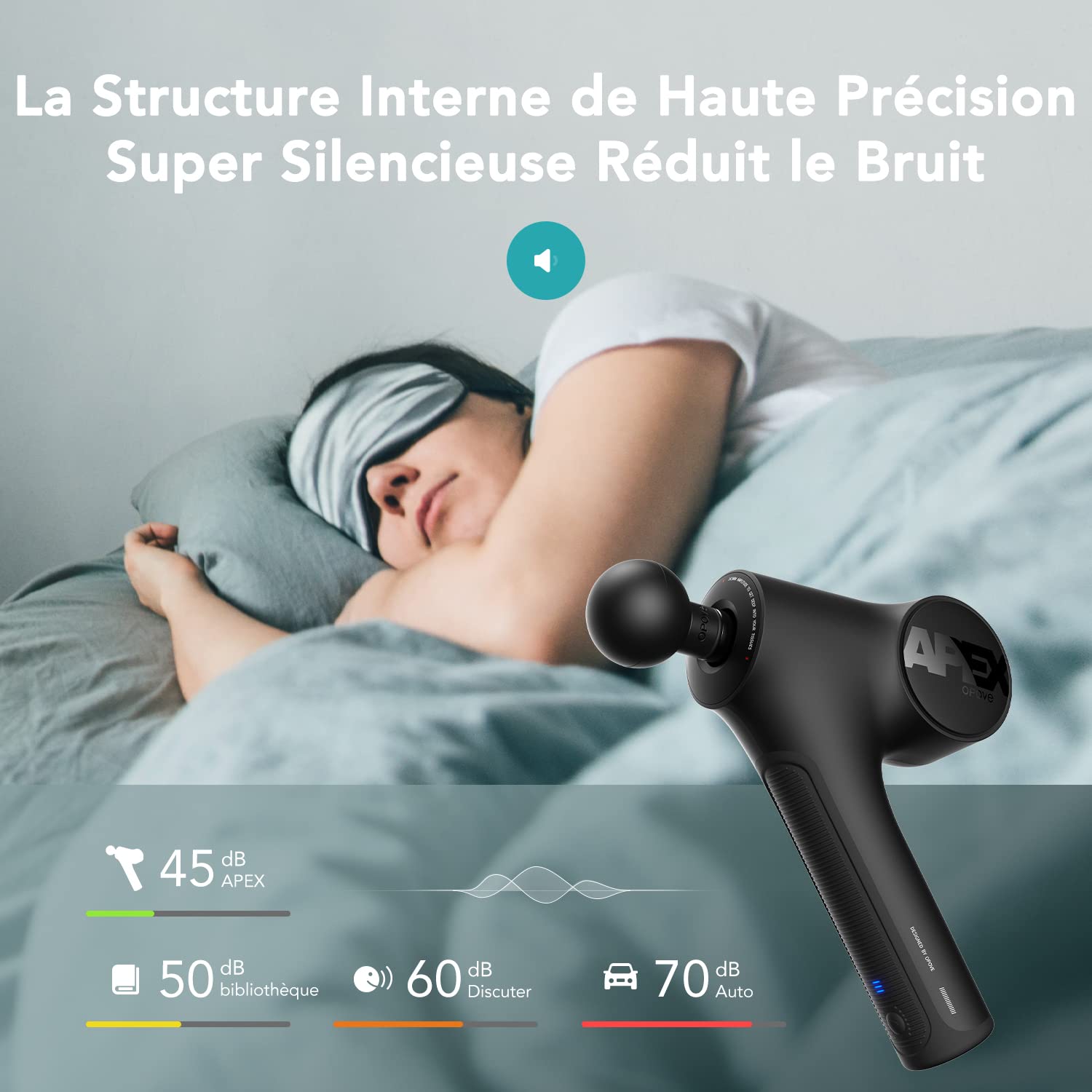OPOVE Pistolet de Massage Musculaire Professionnel,Pistolet de Massage pour Tissus Profonds 14,5mm Entraînement des Athlètes Soulagement de Douleur Récupération Apex le noir