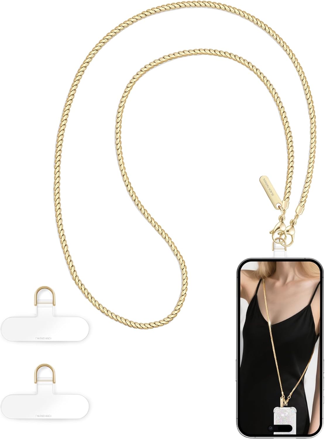 Cell Phone Chain 2 Pack, 1*Crossbody Lanyard 1*Anti Theft Wrist Strap Cellphone Wristlet 2*Clear Tether Tabs Fits for Most Case