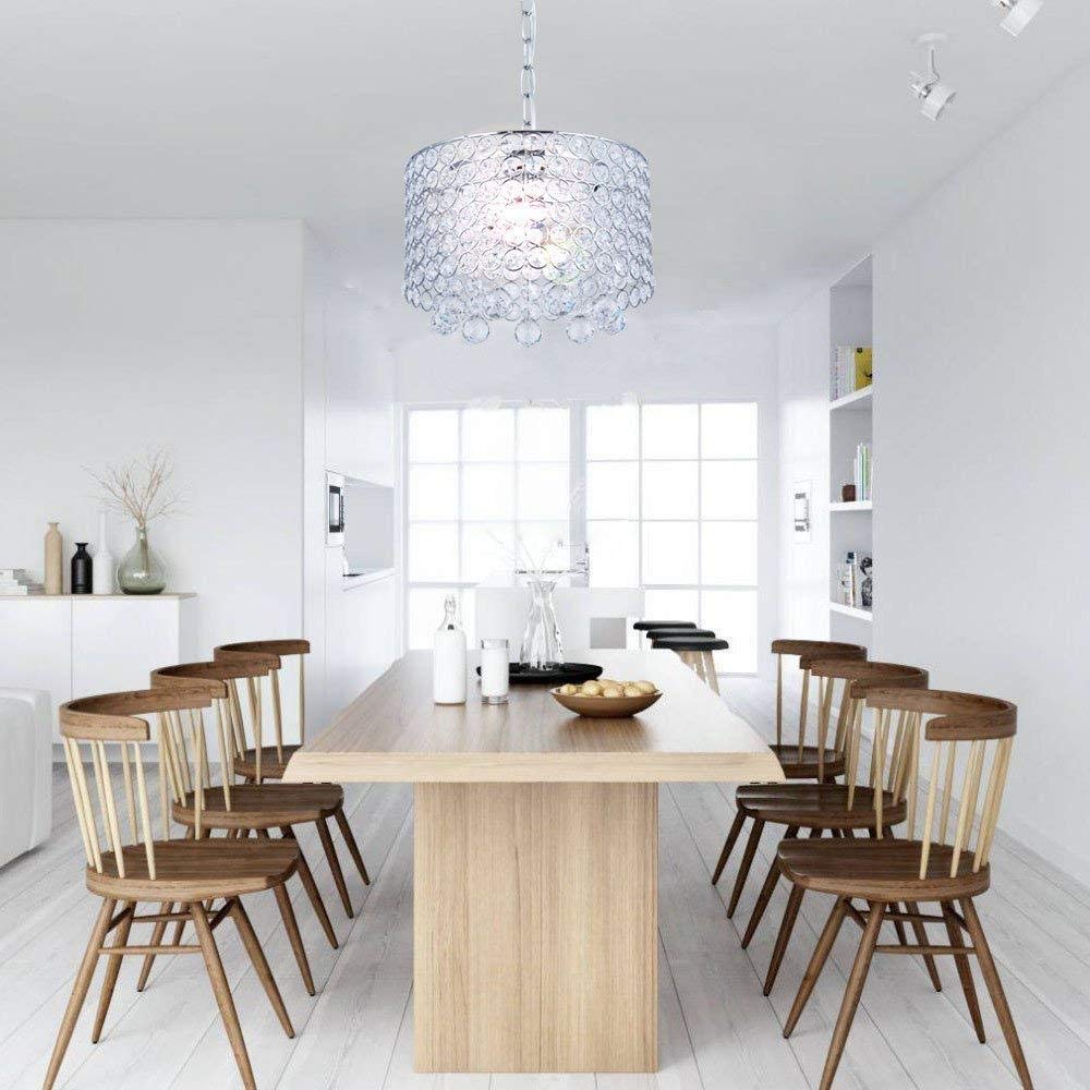 Lustre En Cristal Minimaliste Européen À 3 Lumières E14/E12, Abat-Jour Cylindrique, Éclairage Suspendu, Abat-Jour En Cristal Chromé de 9,8 Pouces de Diamètre, Plafonnier Suspendu Pour Îlot de C