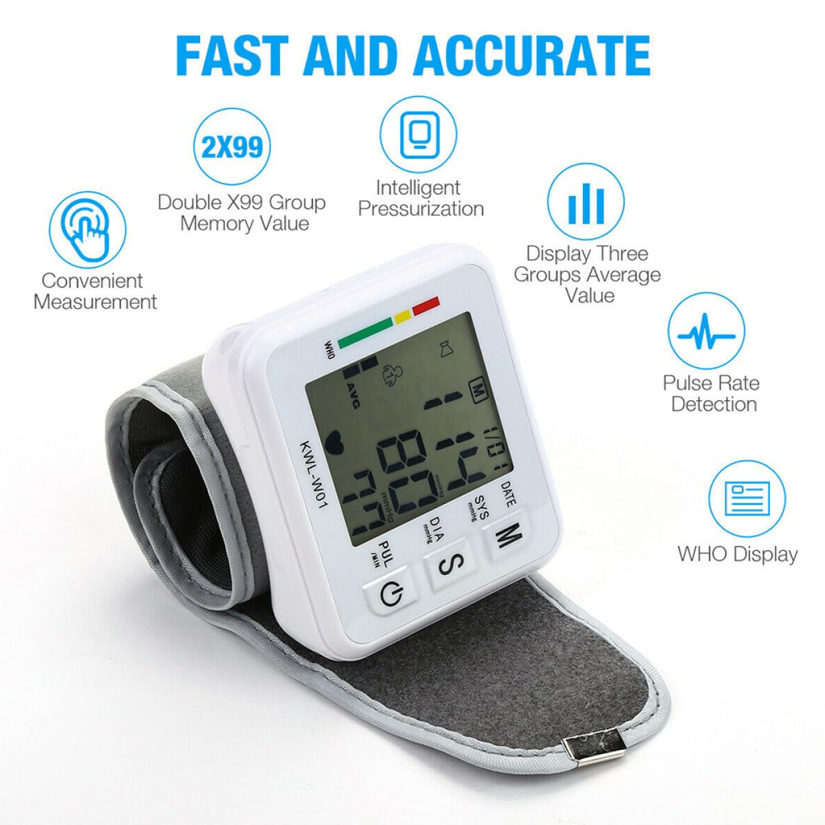 TEHAUX Misuratore Automatica da Lcd e Pressione di Display Polso Digitale Compressione Materiale Abs Monitoraggio per Uso Domestico Quotidiano