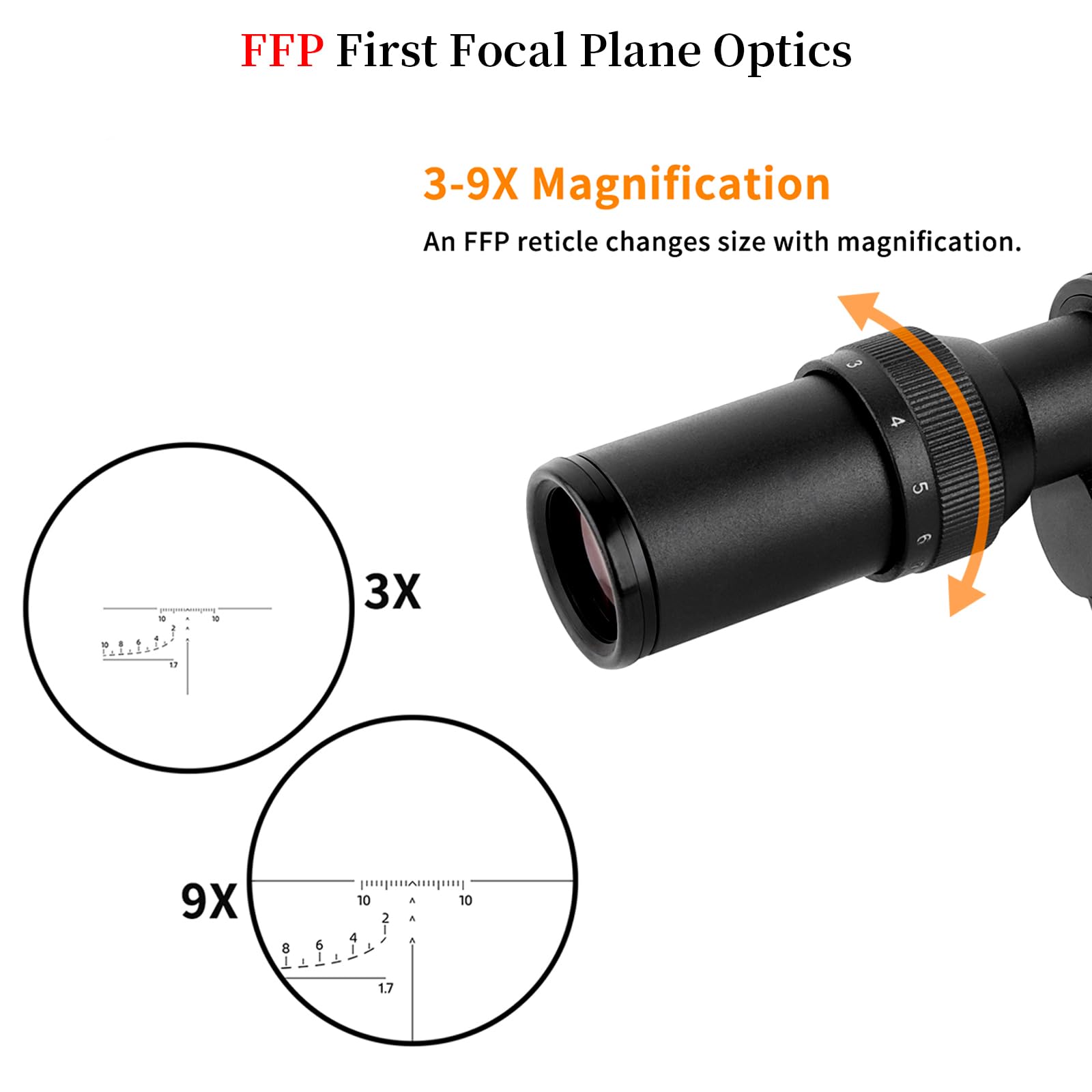 3-9X26 Lunette de visée FFP Premier Plan Focal Montage latéral Optique portée viseur avec Pare-Soleil Tube Capot Noir Rouge réticule