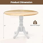 COSTWAY Table ronde pour 4, 39-inch Table de cuisine en bois avec cadre en bois de caoutchouc massif, jambes à tourbe courbées, coussinets réglables, table de dîner rustique du milieu du siècle pour le salon (Natural+White)