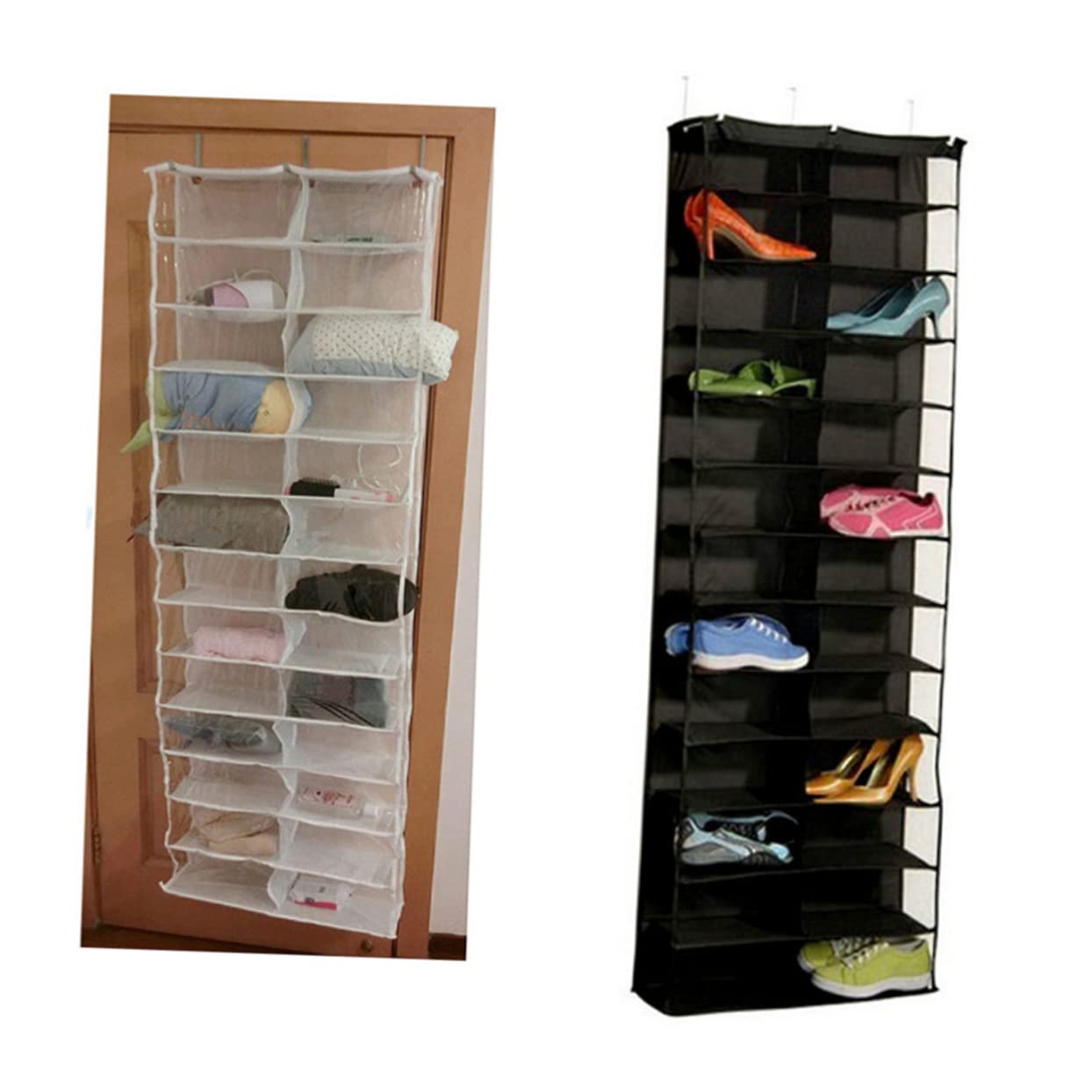 Hohopeti Organizador de Zapatos para Puerta 26 Bolsillos, Blanco, Colgador Gancho, Ahorro de Espacio para Armario y Dormitorio, 2 Piezas