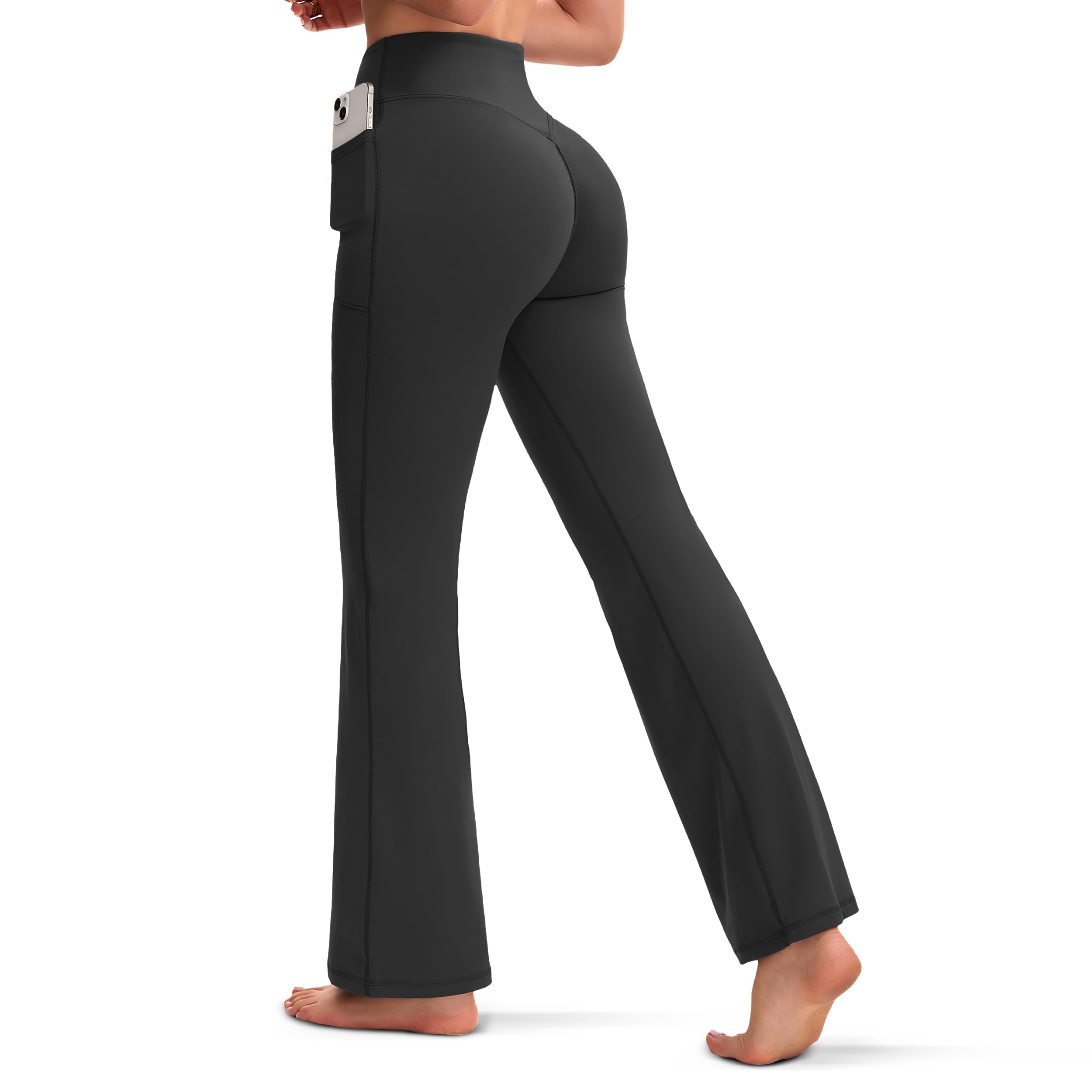 Legging évasé push-up pour femme, pantalon de yoga, pantalon de jogging, taille haute, coupe bootcut, pantalon de sport, legging d'entraînement avec poches