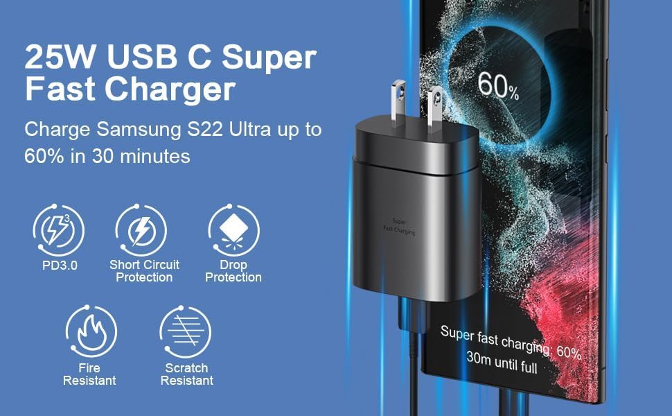 Image of 25W Original Type C Adapter Superfast Charging Compatible with Samsung S25 /S20 FE /S20+ /S21 /S21+ /S21 FE /S21 Ultra /S22 /S23 /M14 5G /M15 /M32 /M33 5G /M34 /A05 /A15 /A35 /A54 /F14-White