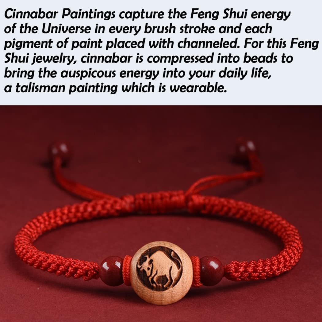 Pulsera Feng Shui, Riqueza, Piedra Cinabrio, Encanto Animal del Zodíaco Chino, Pulsera de Cristal de Chakra de Hilo Rojo, Amuleto de Buena Suerte