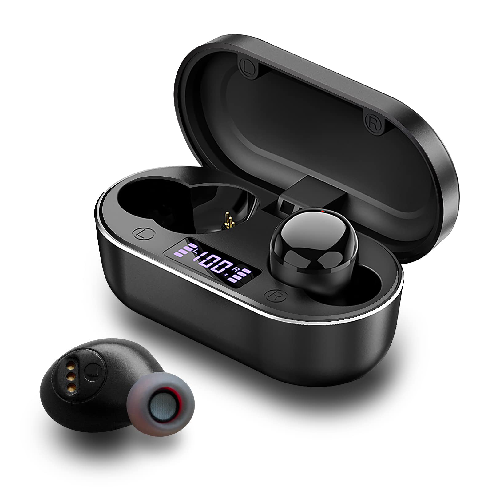 Wireless Bluetooth Earbuds with Charging Case, 6H Single Playtime, Built in Mic Headset Premium Stereo Bass Noise Reduction, True in-Ear Headphones for Sport Sweat-Proof