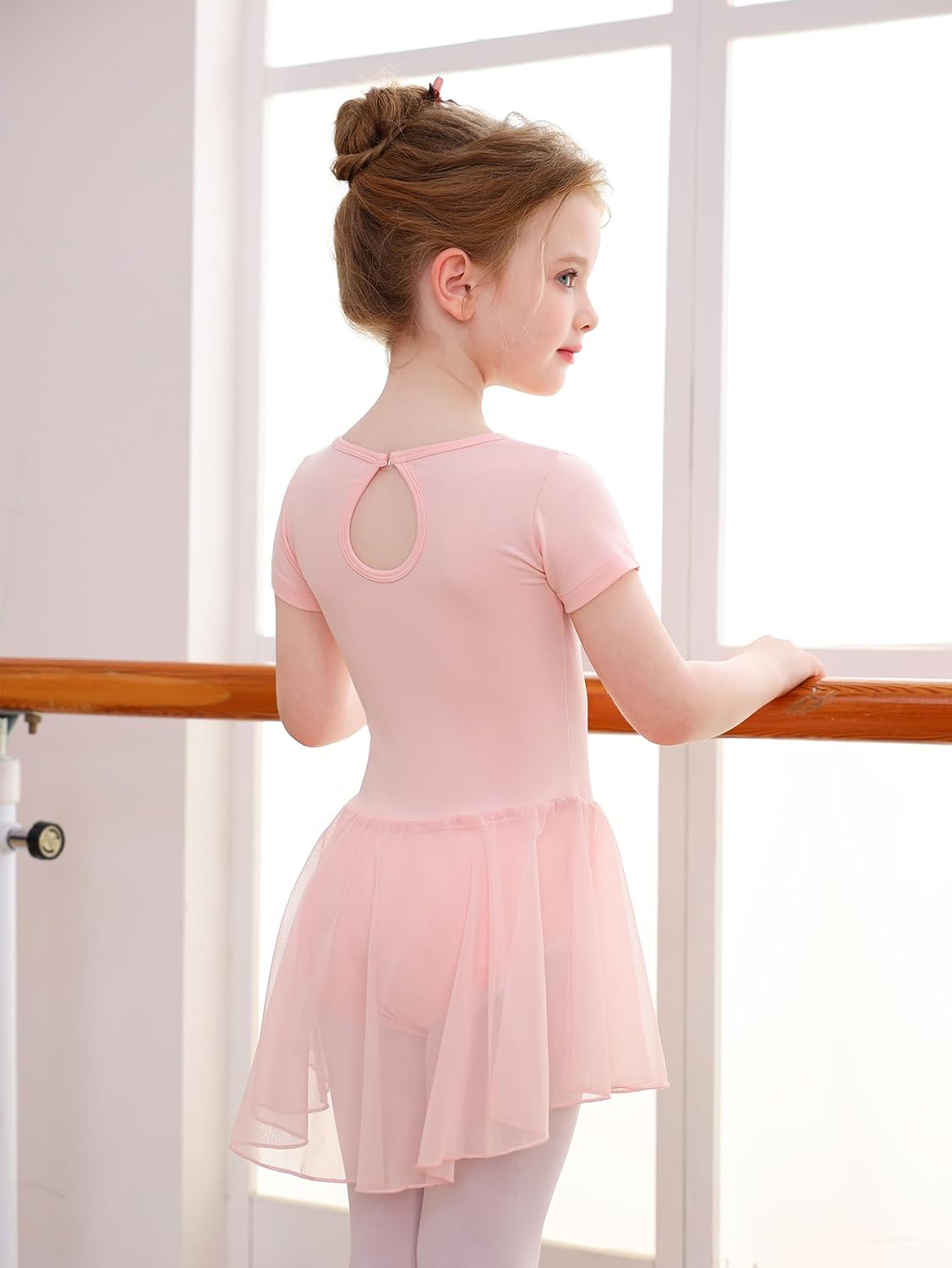 Mecceos Toddler Girls Ballet Leotard with Skirt - Short Sleeve Dance Dress Back Cutout Dancewear for 2-12 Years
