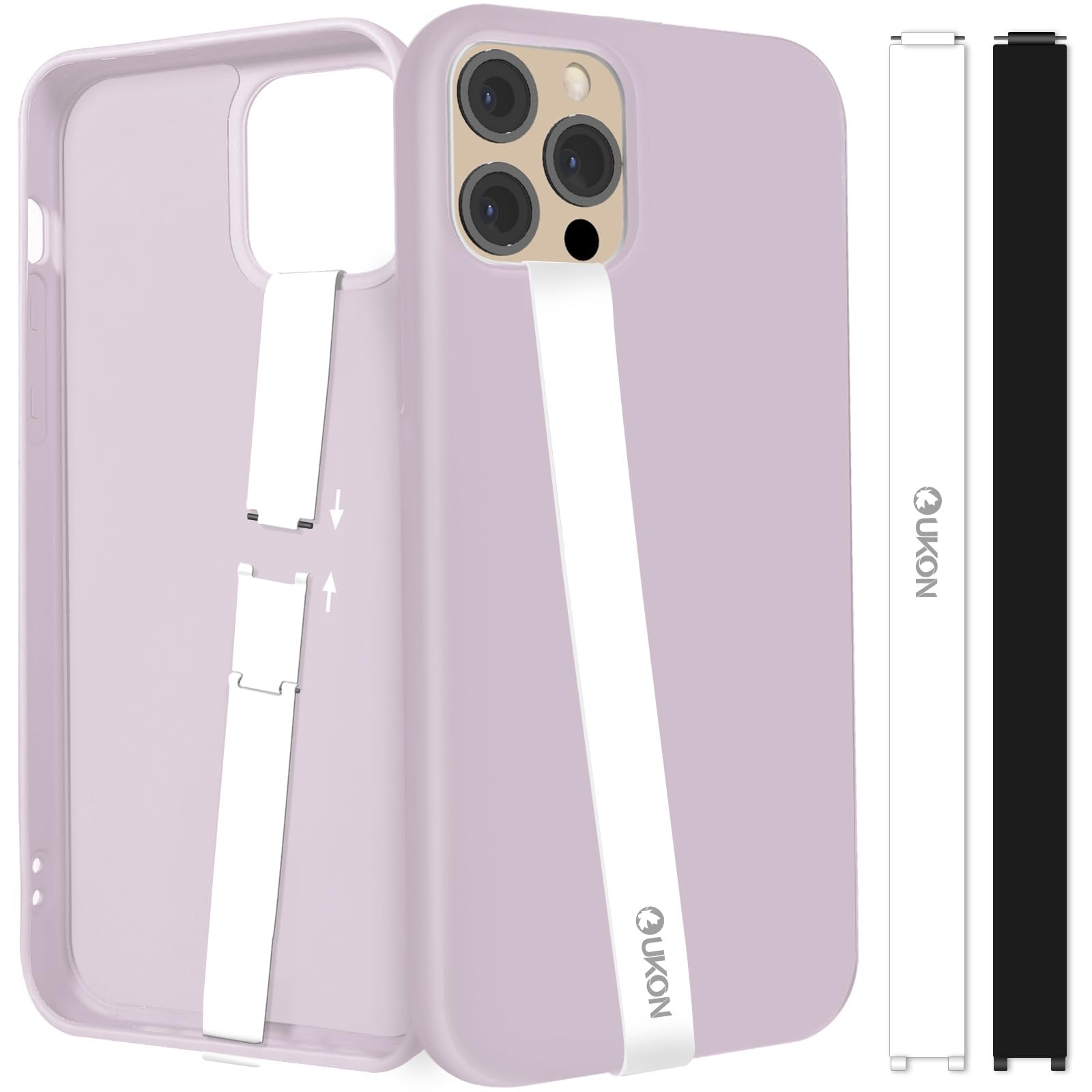 UKON Silicone Phone Grip,2 PCS Phone Strap Reusable Finger Holder with Three Short Silicone Strips DIY Combination to Fit 4.5"-7.5" Phone Case for Travel Shopping Office(Black+White)