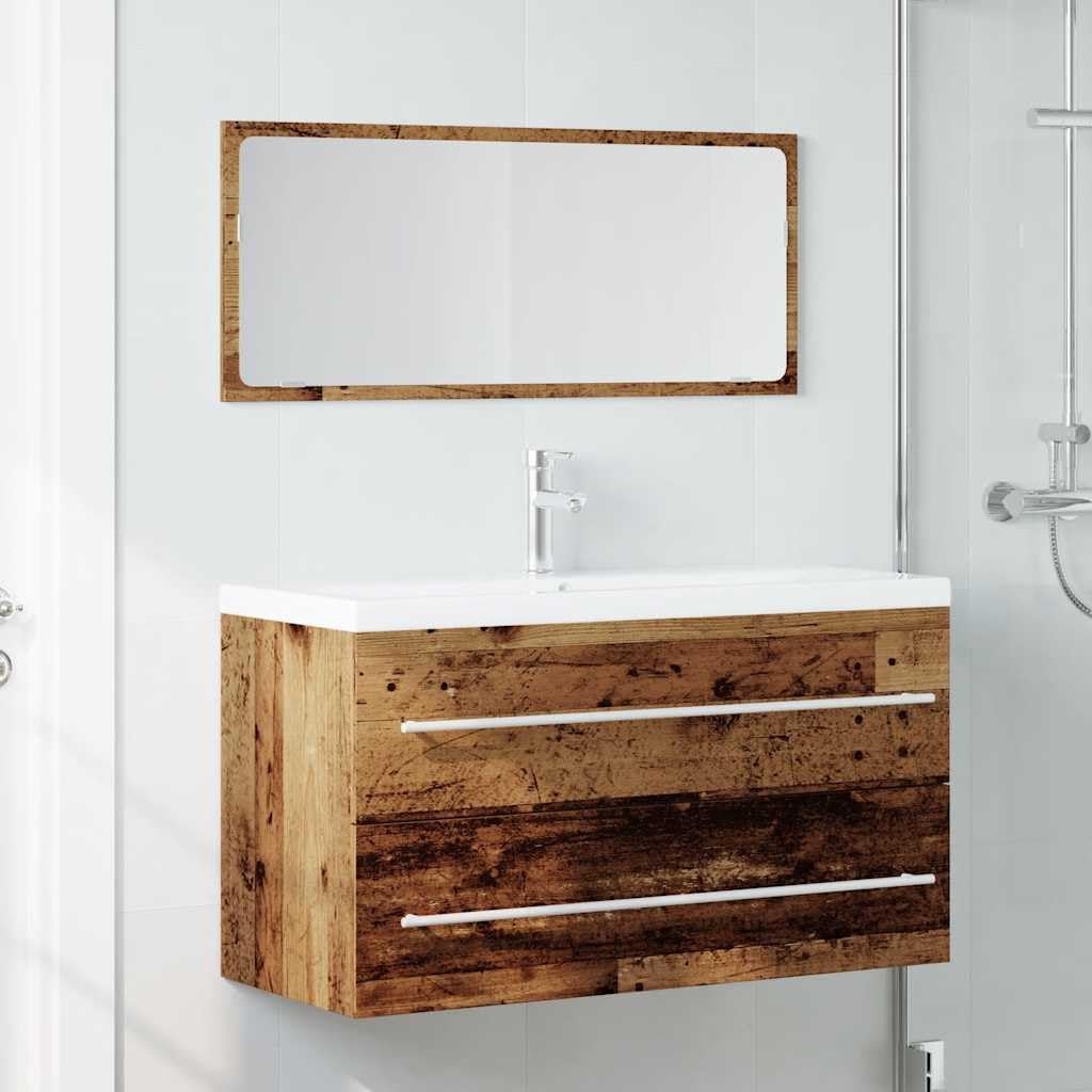 Set di mobili da bagno in legno invecchiato, 2 pezzi