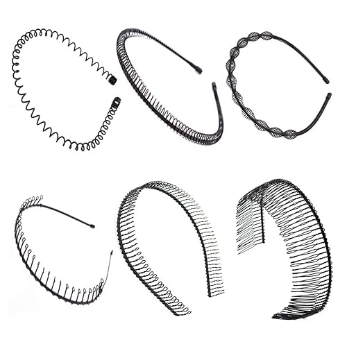 6 diademas unisex onduladas simples y a la moda, peine de dientes, aro de metal para el cabello, accesorios para el cabello para mujeres y hombres