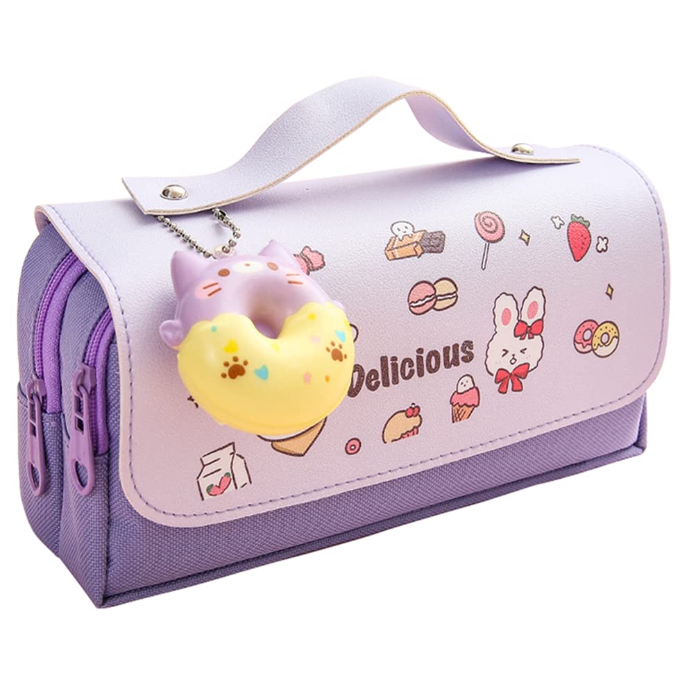 Pencil Case,Relief Stress Pencil Case Multi Compartments Large Capacity Pencil Pouch Pen Bag School Stationary Office Storage Bag for Kids Teenage Women (Purple Pendant)