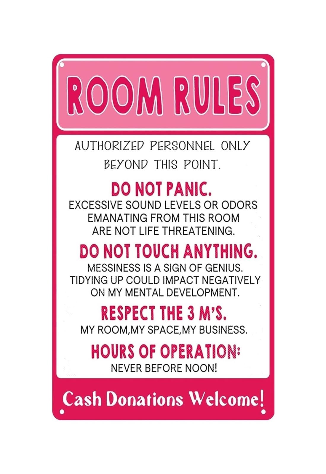 EKFBQBGW Teen Room Rules Sign Funny Metal Sign for Boys Girls Bedroom Wall-Art Dorm Decor Humorous Expectations Sign for Gaming Room Man Cave 8 X 12 in