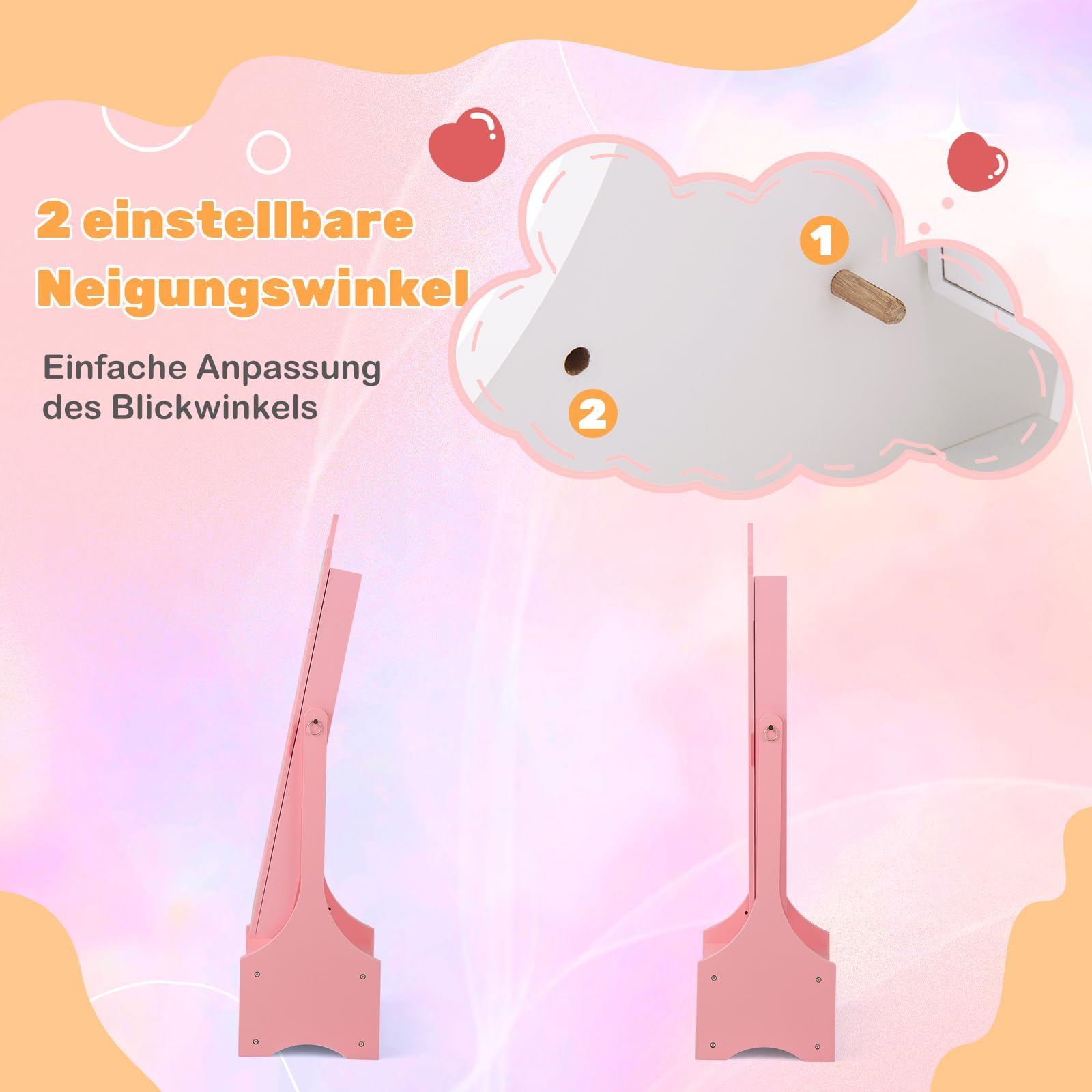 Armoire à Bijoux 2 En 1 Pour Enfants FANTASK - Miroir Inclinable + Rangement - À Partir De 3 Ans