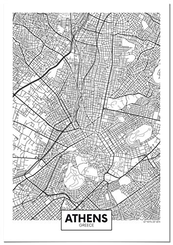Panorama Cuadro Enmarcado Mapa de Atenas 21x30cm - Impreso en Papel Rígido - Incluye Marco - Decoración Salón - Póster Decorativos para Dormitorio y Salón