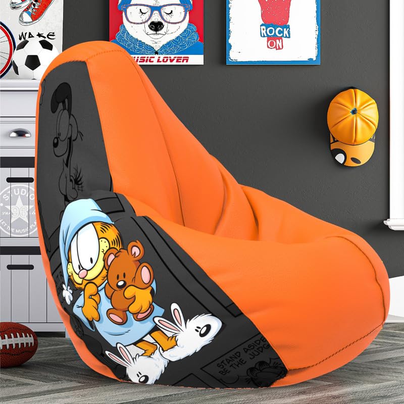 Biggie Bean Bag 6XL Bean Bag Chair Cover-Perfect for Living Room,Bedroom,Study-Sale Design(Printed - Grafield -Grafield_Artwork-7A - Orange)-Faux Leather-image-39
