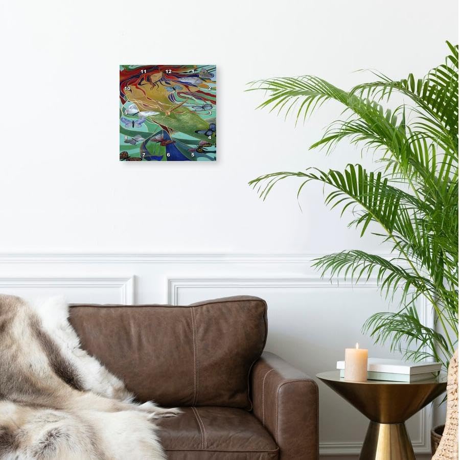 Miniatura 2 de 3dRose DPP_46759_1 Reloj de pared femenino con diseño de sirena y mariposas, indómito, Art Nouveau, 10.0 in x 10.0 in