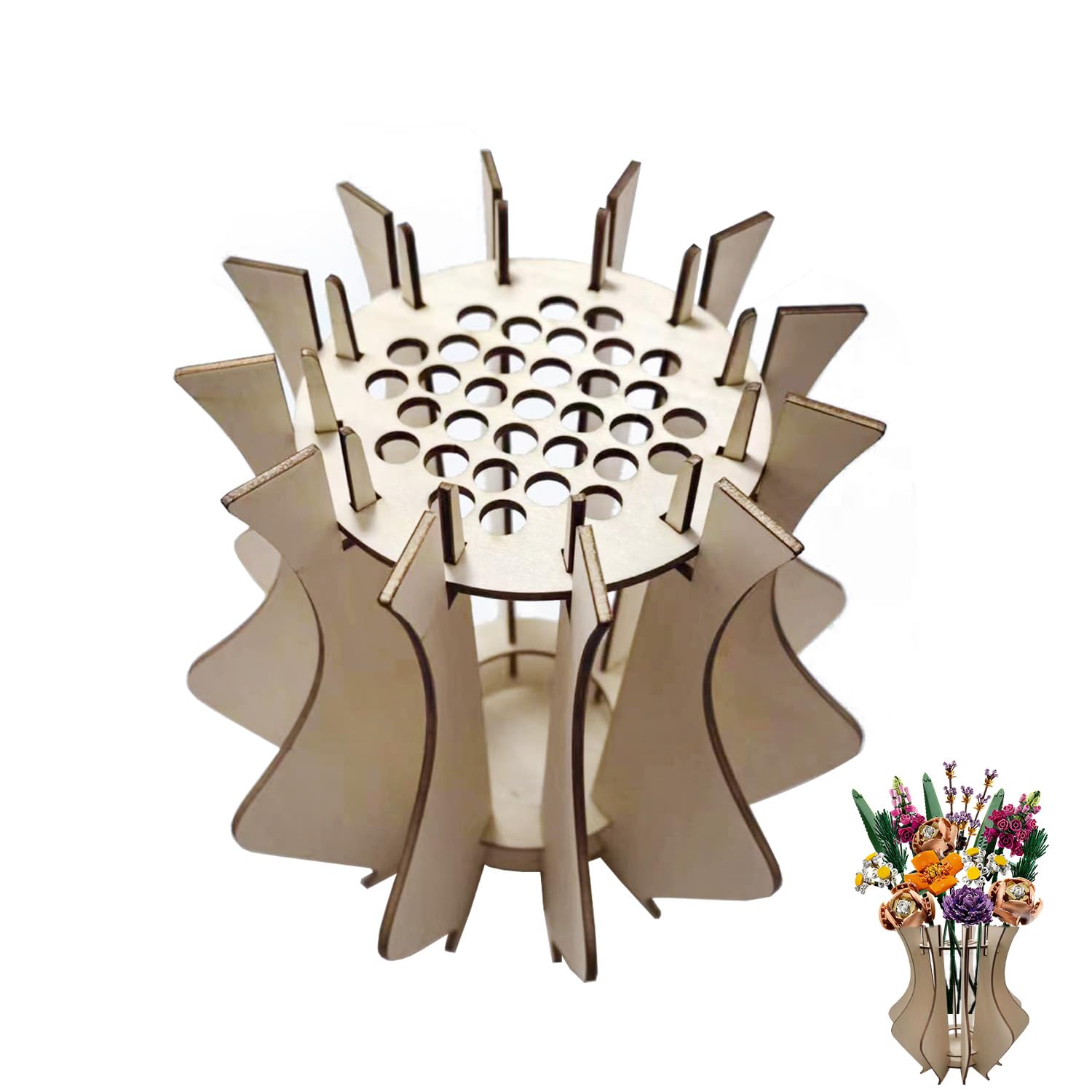 Jarrón para flores de Lego, jarrón de flores de madera, rompecabezas de madera, jarrón de flores para Lego ramo de flores, juego de construcción, jarrón de madera, para guardar rosas de Lego, flores