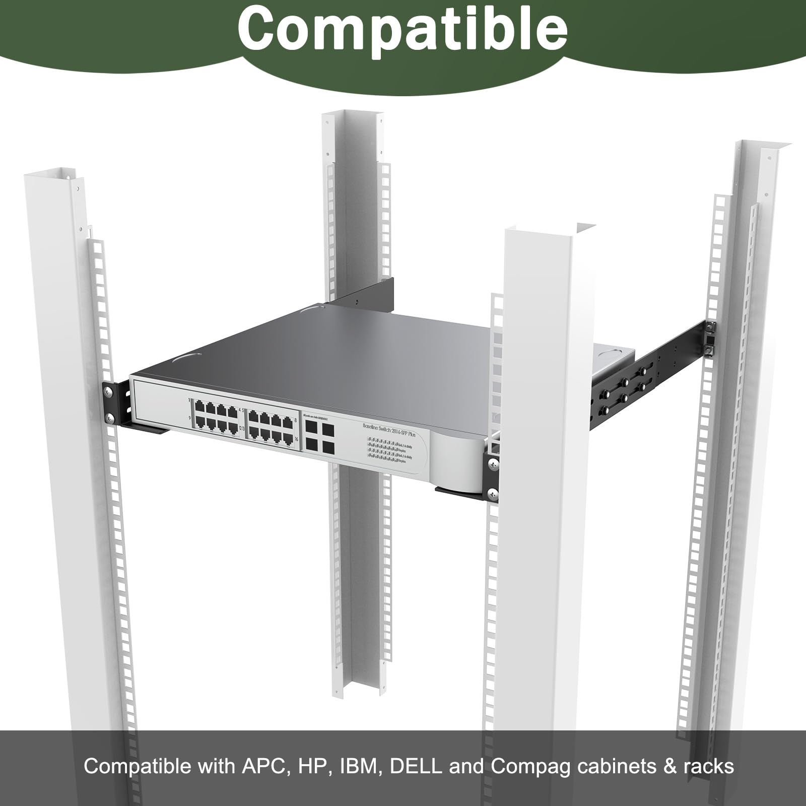 1U - Guide universali per montaggio su rack a 4 montanti, 40,6 - 76,2 cm, profondità regolabile, compatibile con APC, HP, IBM, DELL, Compag Cabinet e rack