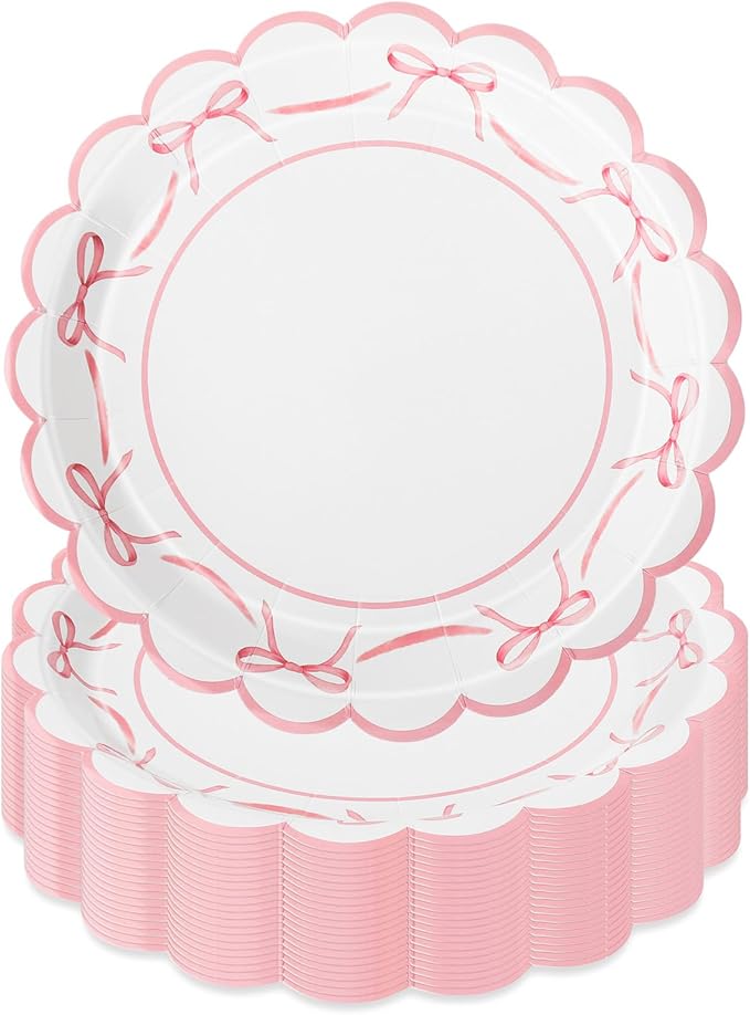 Pink Bow Paper Plates Bowknot Disposable Plates 7 Inch