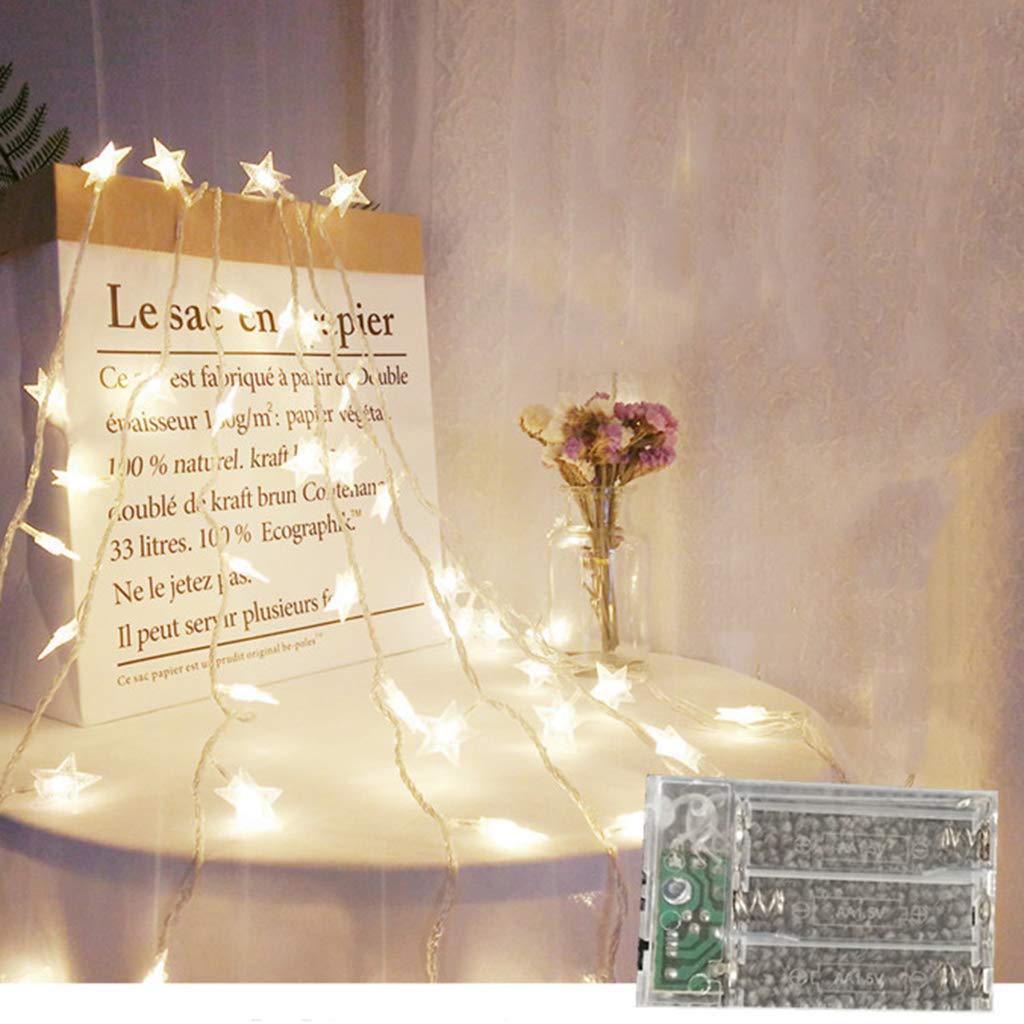 Luz de Navidad con Pilas Estrellas Luces de Cadena 5m 50 Iluminación Decorativa LED para la Navidad cumpleaños de la Boda Cubierta al Aire Libre Warm White