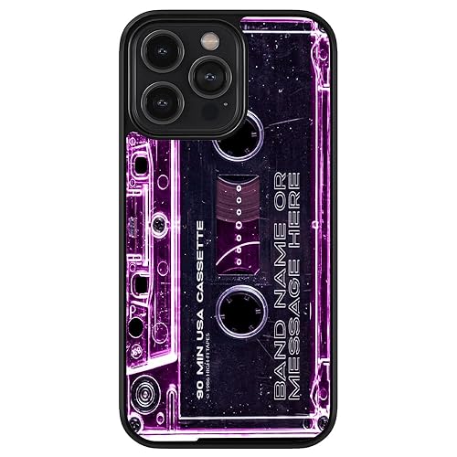 Cassette Tape Clear Pink Personalized Black Rubber Phone Case Compatible with Apple iPhone 15 Pro Max Plus, 14 Pro Max Plus, 13 Pro Max Mini, 12 Pro