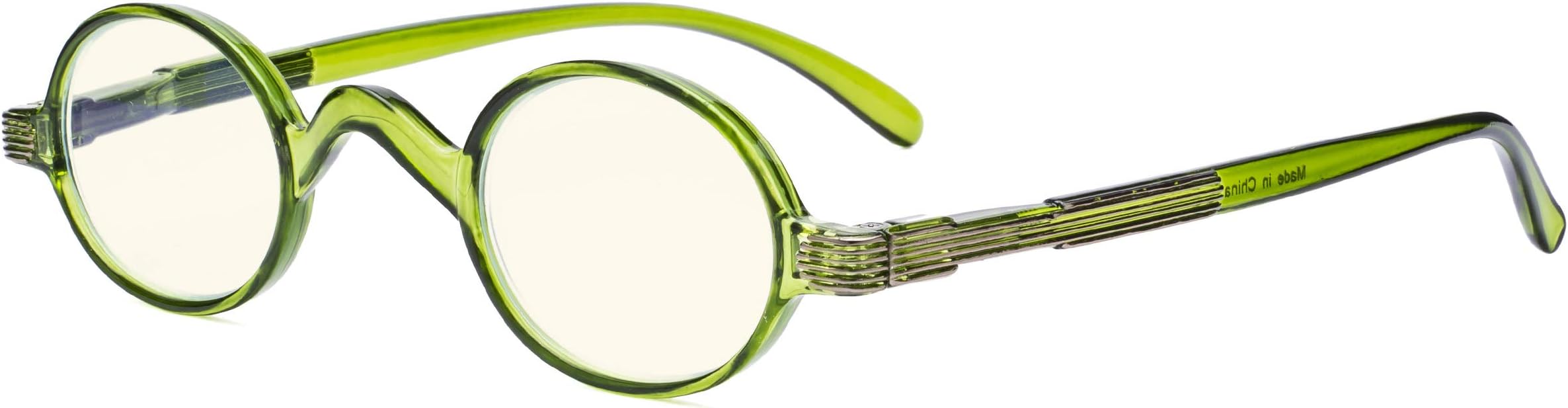 Eyekepper Blue Light Filter Glasses - Computer Reading Glasses - Small Round Blocking Readers Reading with Spring Hinges - Green +3.50