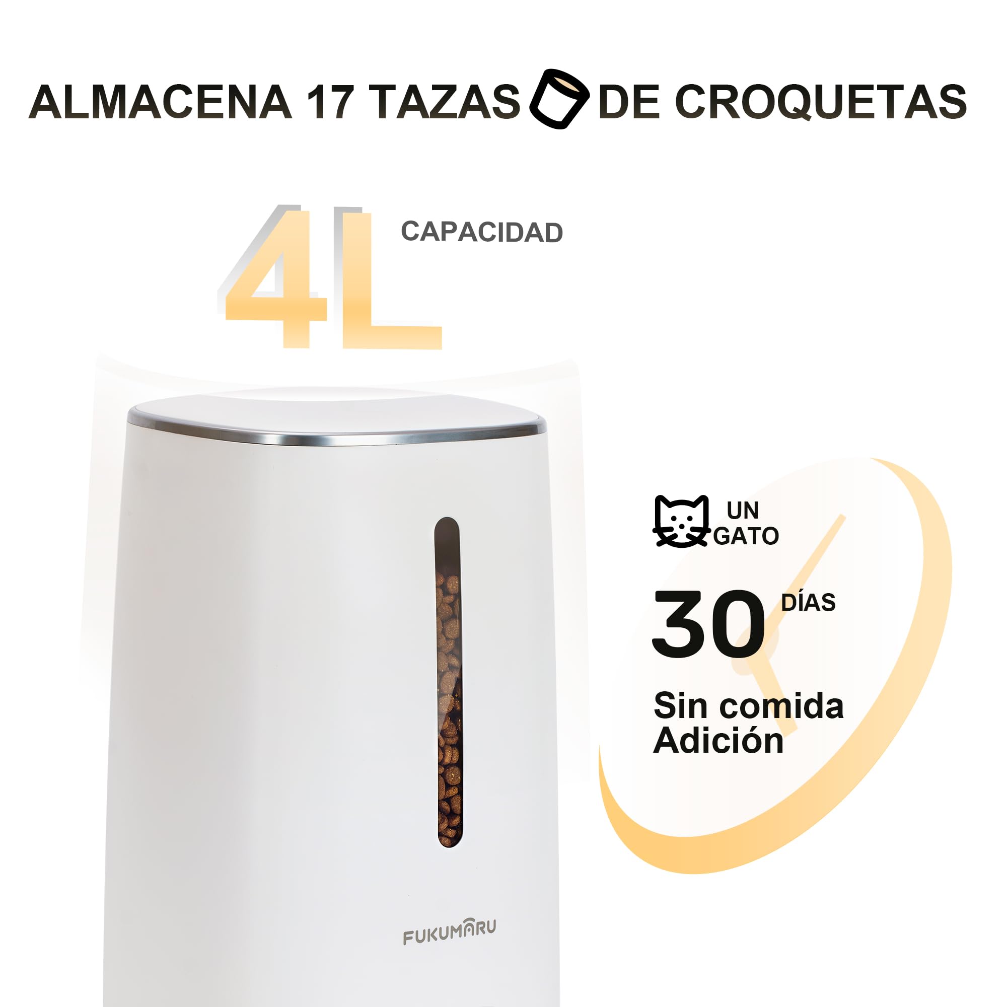 FUKUMARU Comedero Gato Automatico WiFi, 4L Dispensador Comida para Perro/Gato con Dos Cuencos, Programa Personalizado de Alimentación Automática, Funcionamiento por Pilas y cableado eléctrico, Blanco