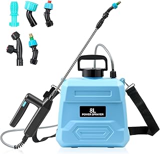 MaxAwe 8L Akku Drucksprüher, Elektrischer Pflanzensprüher mit USB Ladegriff, Rückenspritze mit verstellbarem Schultergurt, Gartensprüher Sprühlanze mit 5 Düsen, DruckSprühgerät für den Pflanzenschutz