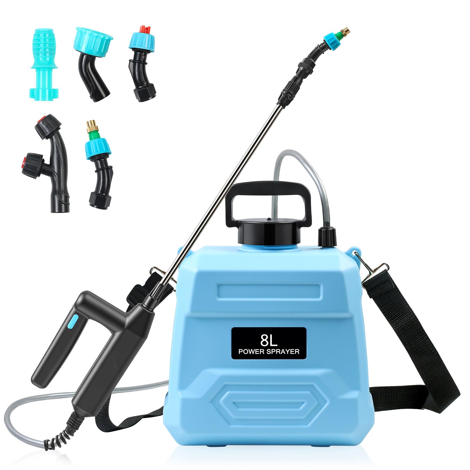 MaxAwe 8L Battery Powered Garden Sprayer, Electric Weed Sprayer w/ 5Nozzles