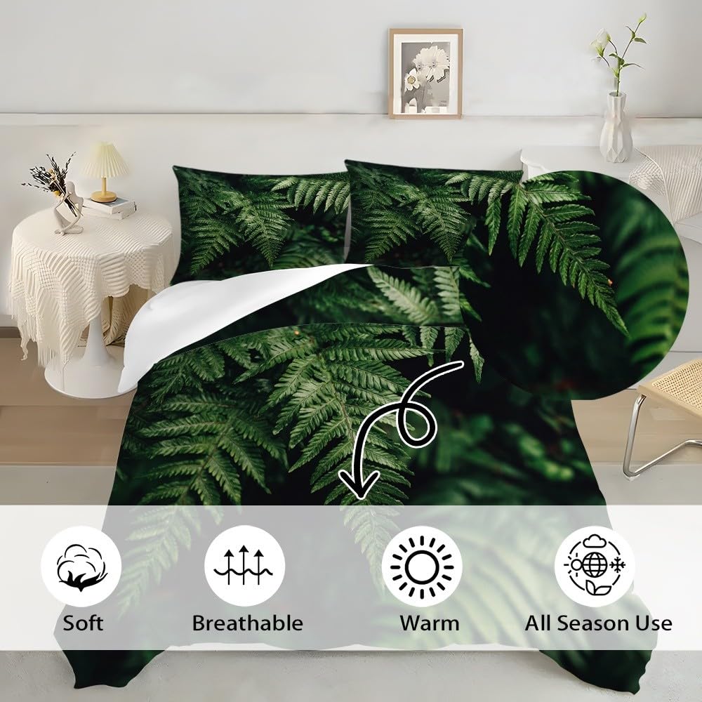 Liście Roślin Dżungli Poszwy na kołdry 220x220 cm Zielona poszwa na kołdrę 3 sztuki Miękkie hipoalergiczne zestawy pościeli z zamkiem błyskawicznym dla dorosłych 2 poszewki na poduszki