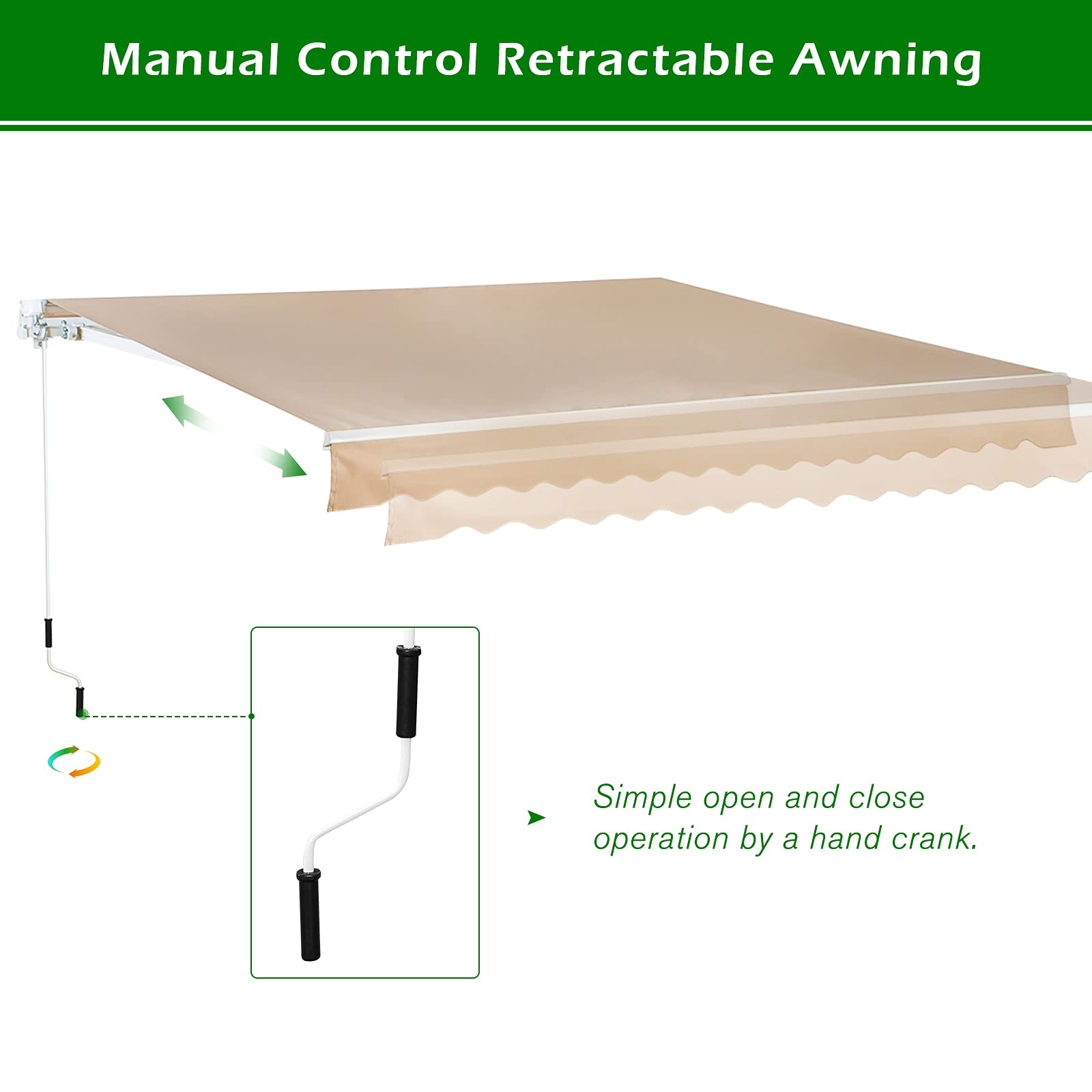 AECOJOY 10'×8' Patio Awning Retractable Sun Shade Awning Cover Outdoor