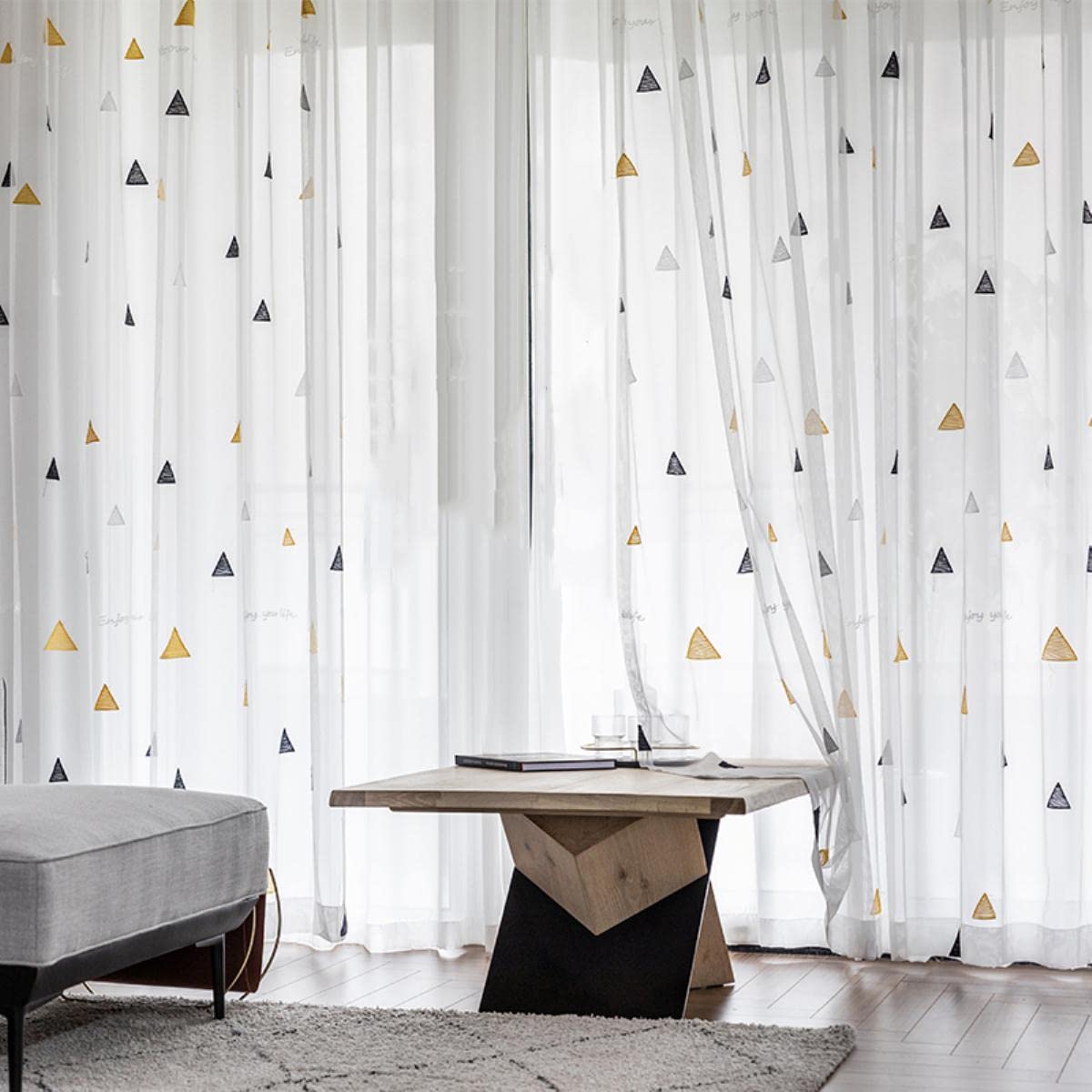 Rideaux en tulle de style nordique pour les traitements de fenêtre d'enfants de chambre à coucher d'enfants transparents pour la personnalisation finie de salon-tulle jaune, w500cm x h260cm, 1.Hook