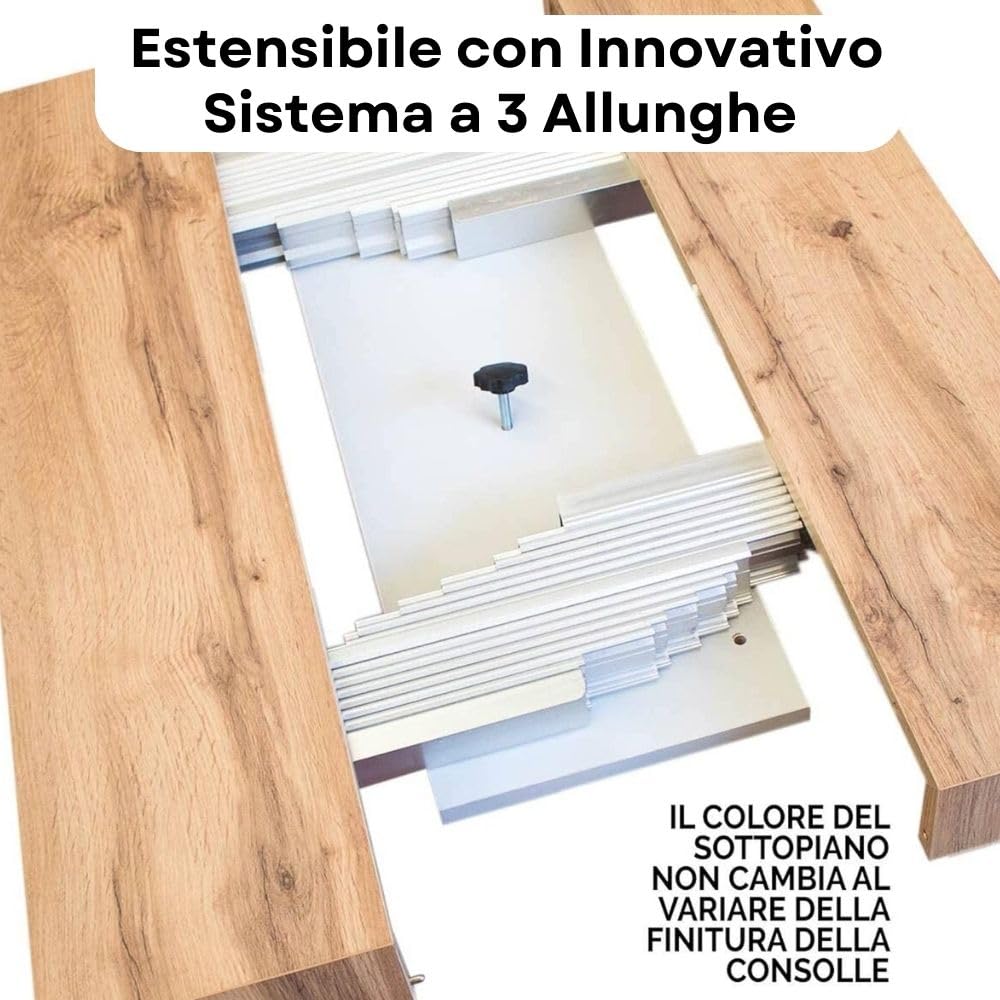 IMAGO FACTORY Tiago - Consolle Allungabile, Tavolo Allungabile Sala da Pranzo (Fino a 300cm) Mobile Consolle Ingresso, Tavolo Cucina Allungabile, Console Arredo Made in Italy (Color Quercia Natura)