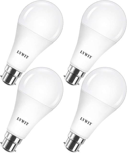Daylight 20W B22 LED Light Bulb, LVWIT Led Bayonet Bulbs Cold White 2452LM,Replace to 152W, 6500K Bright White, Non-Dimmable, 80 x 155mm,220-240V(Pack of 4)