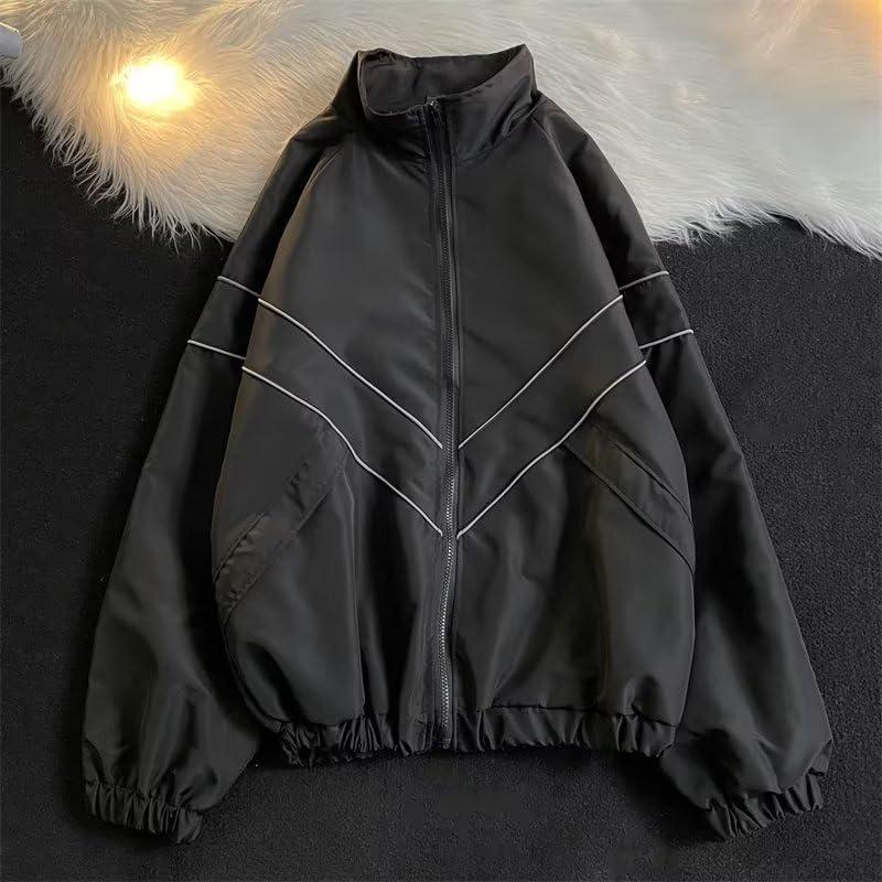 Pbkabiug Varsity Jacket Men Hip Hop Reflective Striped Bomber Jackets Vintage Women Windbreak Streetwear Lightweight Jackets3